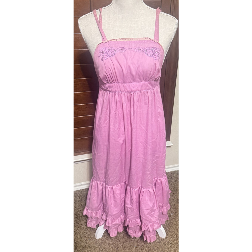 Vtg 70s Young Edwardian Dress By Arpeja Pink Tiered Prairie Cottage Hippie sz S
